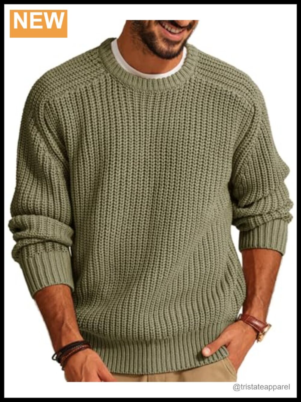 Men's Textured Crewneck Pullover Sweater - Cozy Thick Knit, Stretchy, Classic